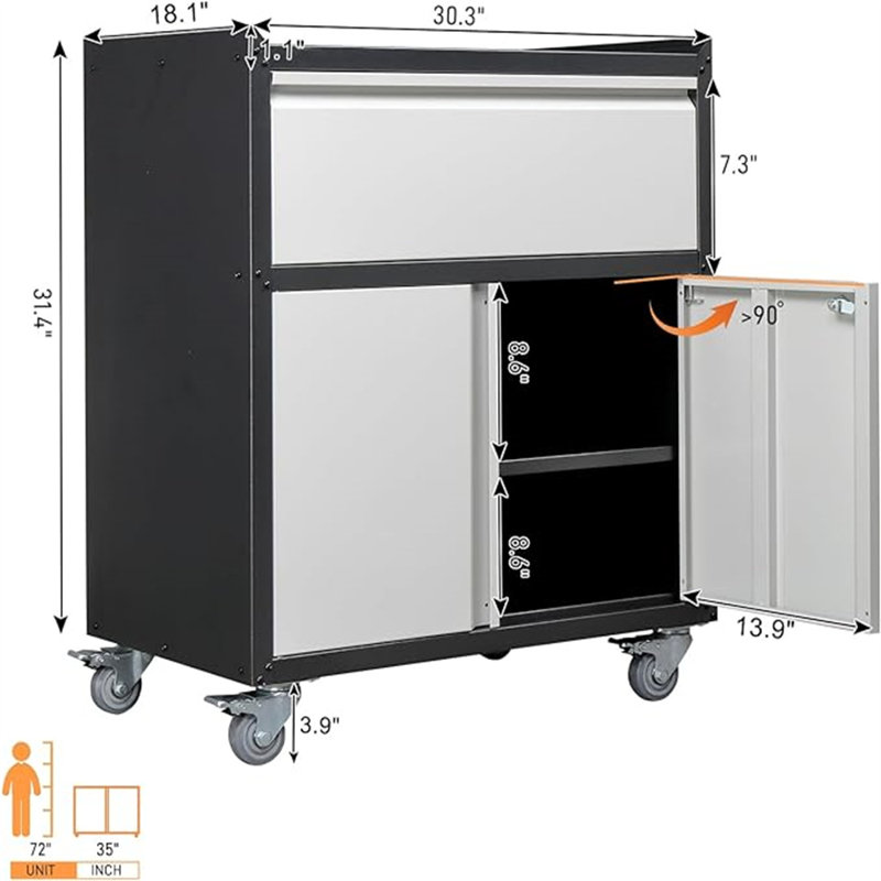 Garage Storage Cabinet With Wheels, Rolling Tool Storage Cabinet With 2 Lockable Door And 1 Drawer