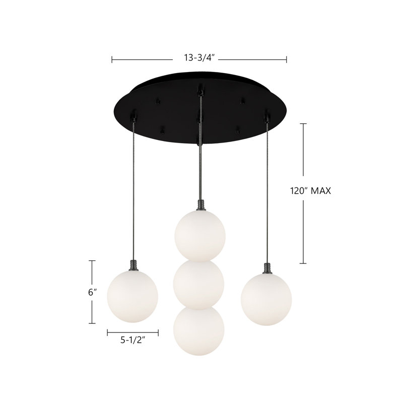 Bolla 16-in Chrome/Opal Glass 5-Light Multi Pendant, 14 W, 5 Lights, Chrome/Opal Glass