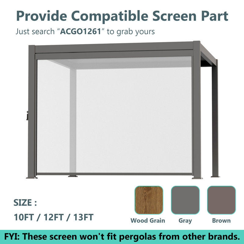Aluminum Frame Solar LED Patio Pergola with Adjustable Louvered Roof, Dark Gray, 12 X 20'