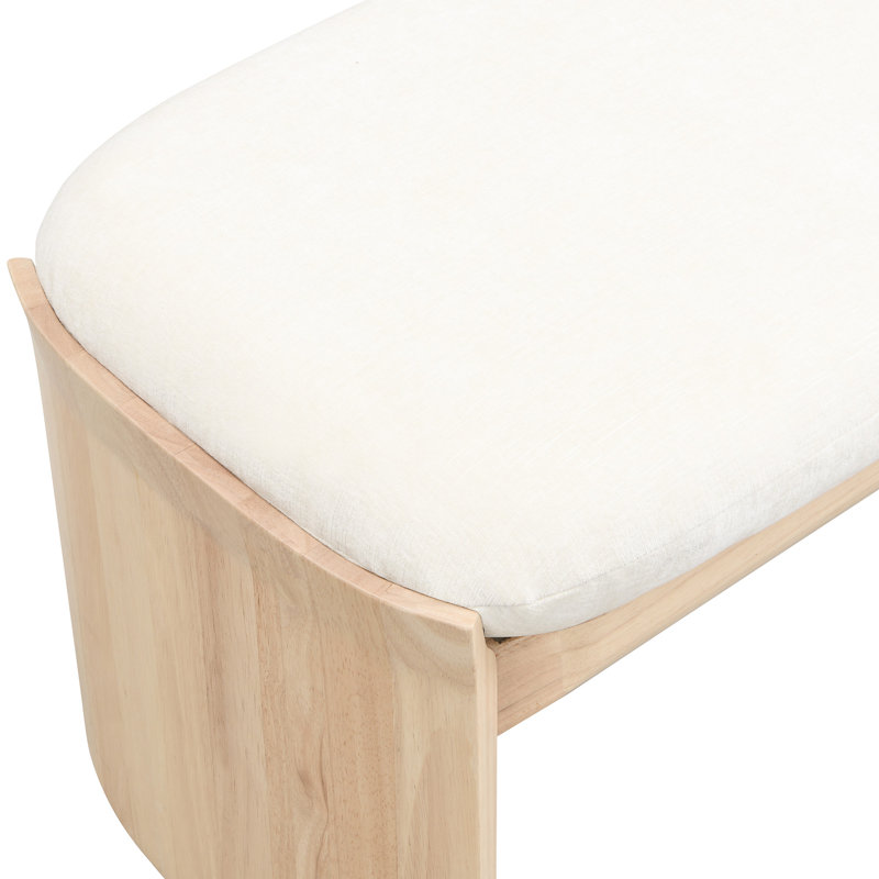 Repose-pieds beige en bois d'hévéa sans dossier de 51,5 pouces, siège confortable et relaxant, s'adapte à un décor simple, pour le couloir de la chambre