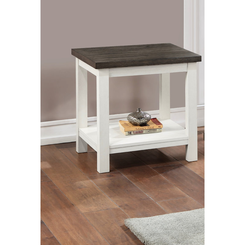 Table de bout contemporaine carrée en bois brun et blanc, pour le salon, table moderne en bois massif et blanc