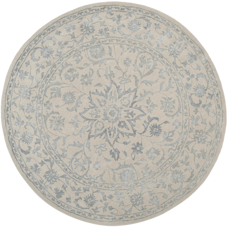 Daphne Hand Tufted Viscose/Wool Oriental Rug in Silver/Ivory, Round 6'