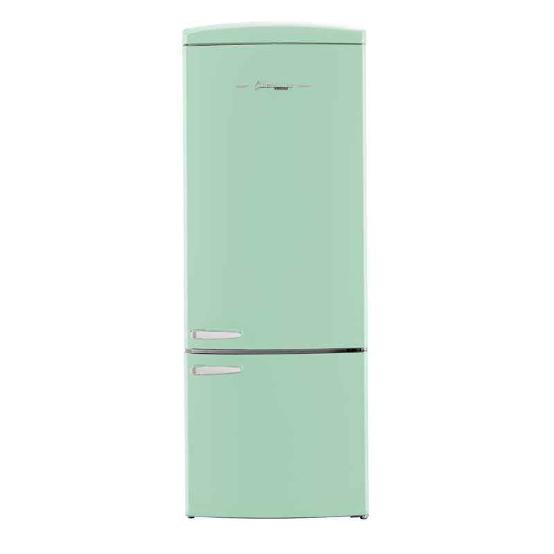 Classic Retro 28" 16.7 Cu. Ft. Frost Free Bottom Freezer Fridge In Summer, Energy Star, Green