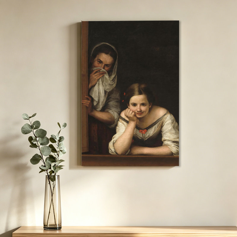 «Bartolomé Esteban Murillo», deux femmes à une fenêtre, 16 x 24 pouces