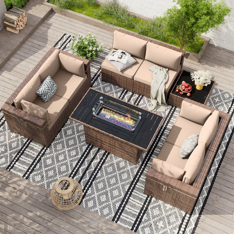 Ensemble de conversation modulaire avec coussins 8 pièces Mecayla, Beige
