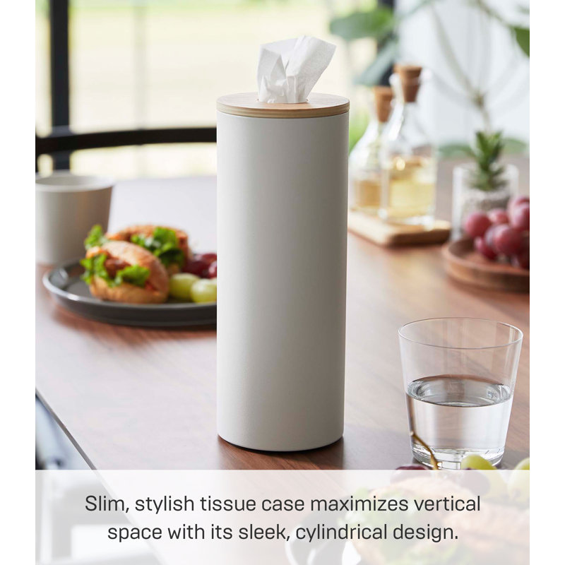 Ash Steel and Wood Round Tissue Holder Case