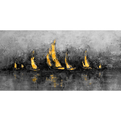 Gold sailboats - 15.75"x31.50" Desk mat