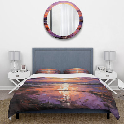 Yellow And Purple Oceans Sunset  Embrace II - Coastal Sunset Duvet Cover Set