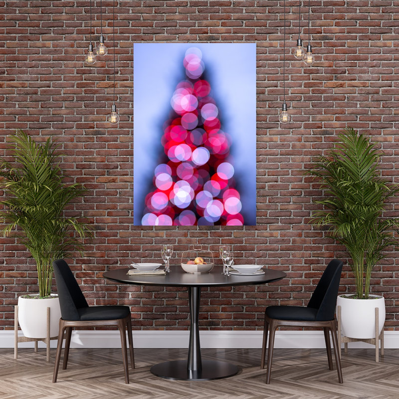 Festive Bokeh Tree Colorful Traditional Abstract Christmas Tree Sunset Winter Wall Art Print 1 Piece Wrapped Canvas Wall Art
