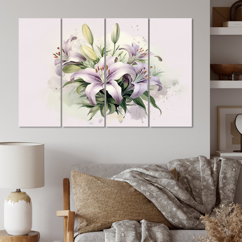 Mauve et lis vert sérénade - ensemble de reproduction d'art floral en métal