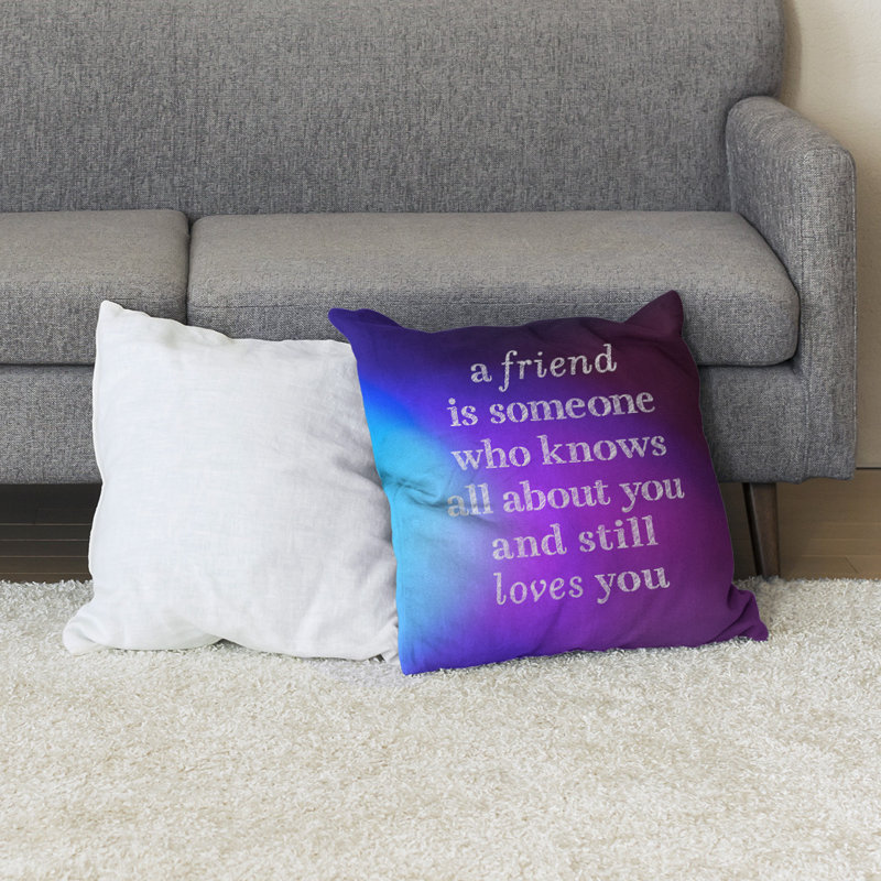 Coussin de sol Love & Friendship, H 28 po x l 28 po, Bleu / Mauve