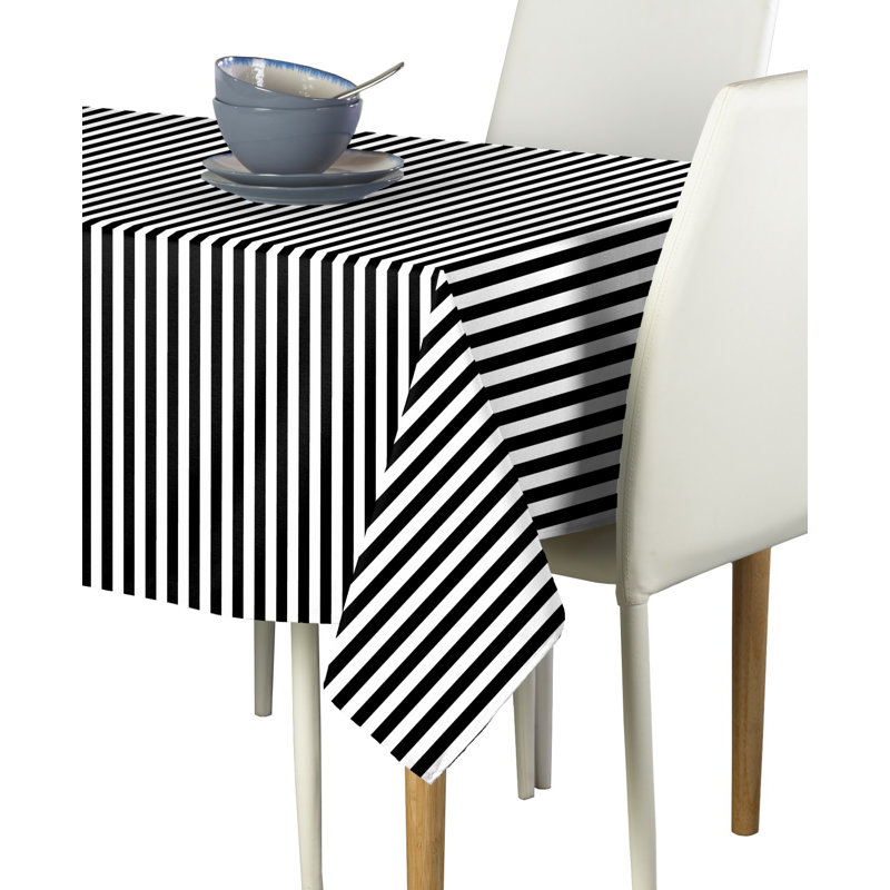 Black Striped Tablecloth 104" x 60", 104" L x 60" W, Black