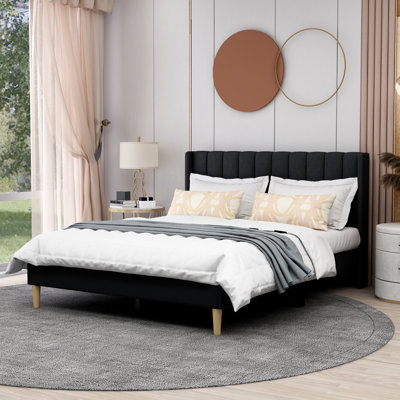 Eriksay Low Profile Upholstered Platform Bed with Wingback Headboard