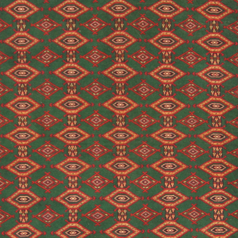 Tapis noué la turkoman vert 6 pi 6 x 9 pi 2 laine one-of-kind à la main