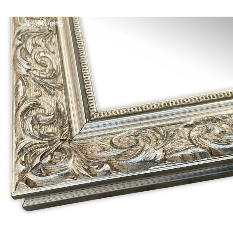 Bella French Ornate Embossed Framed Wall Mirror, 28.25" x 24.25", Antique Silver Gold