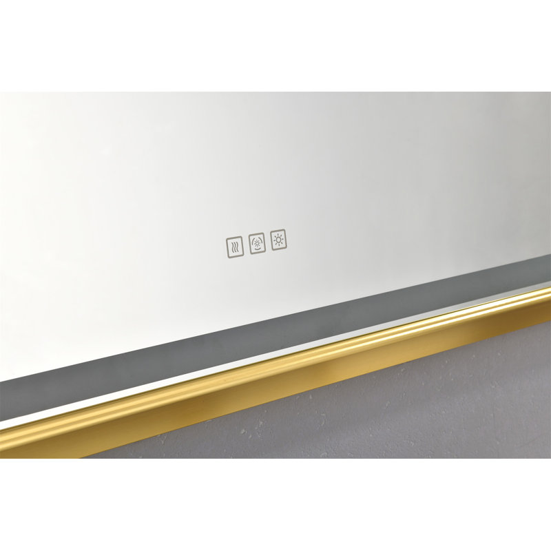 Miroir de salle de bain 48 po x 30 po à DEL avec cadre en aluminium (miroir inclus seulement), 30 po x 48 po, Or brossé