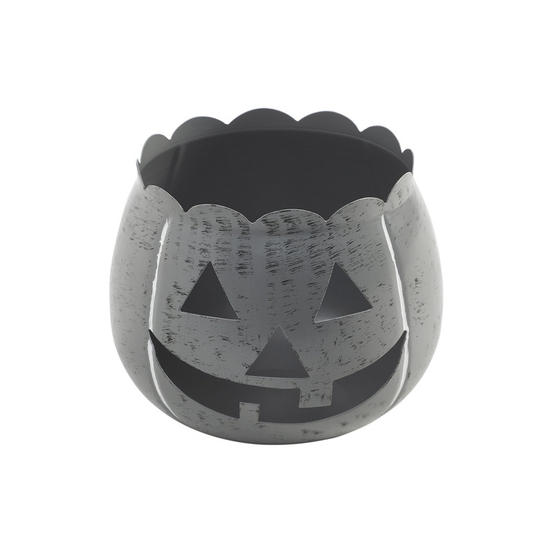 Porte-bougie Jack-O-Lantern, Gris, H 6,25 po x l 7,5 po x P 7,5 po