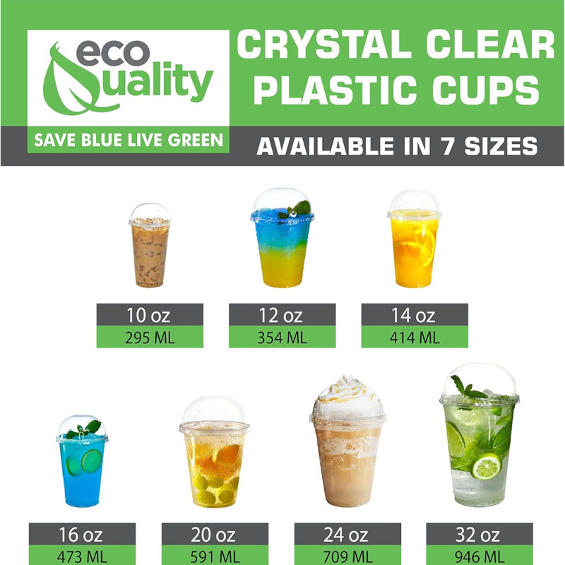 Petits gobelets jetables en plastique transparent de 10 oz avec couvercles en dôme pour boissons froides, café glacé, parfait, jus, boissons gazeuses, cocktails et tasses de fête (50)