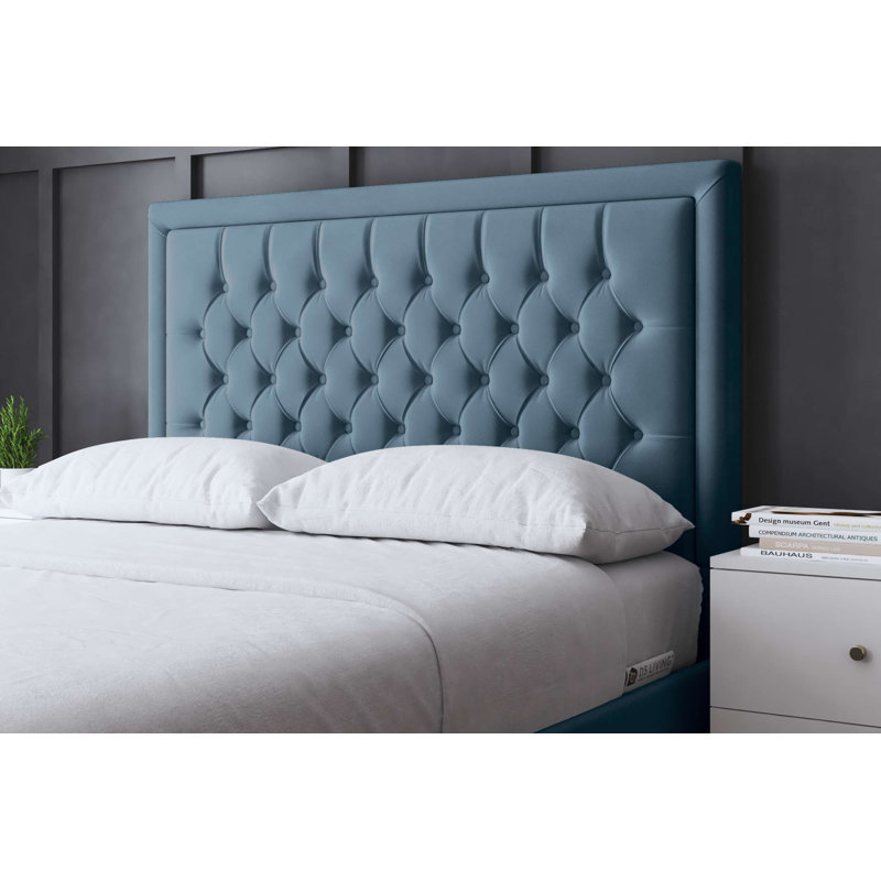 Allegra Upholstered Bed with Headboard, Blue, Double (4'6)