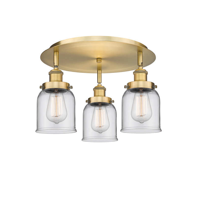 Bejtullah Glass Flush Mount, Clear, Brushed Brass
