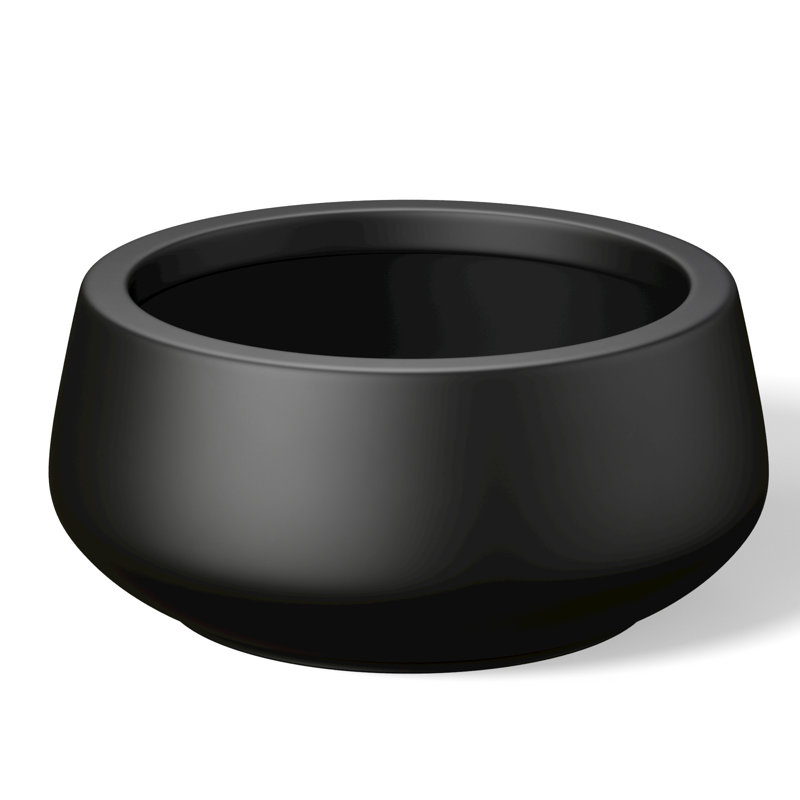 Medium Concrete Round Planter / Pot With Drainage Holes, Charcoal Black, 7.87" H x 16.93" W x 16.93" D