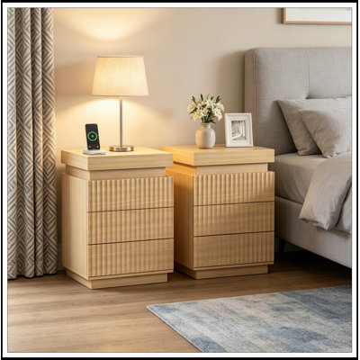 Theia Set of 2 with Charging Station, LED Lights and 3 drawers