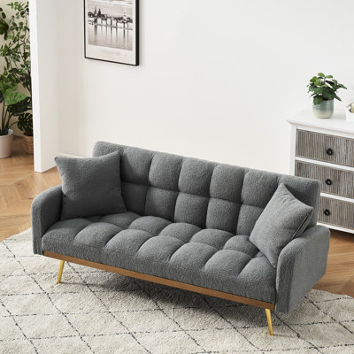 69 Inch Gray Bed Adjustable For Bedroom And Small Living Room - Removable Armrest Solid Wood Frame