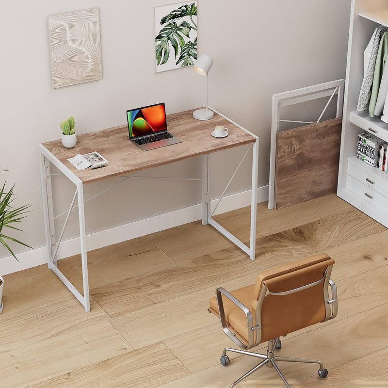 39.4" W Folding Desk No Assembly Required, Natural Oak/White
