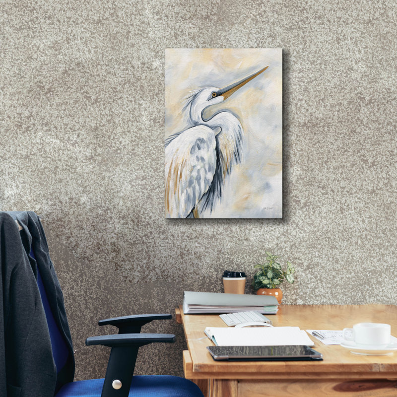 «White Egret» par Yvette St. Amant, art mural sur toile, 18 po x 26 po, H 26 po x l 18 po x P 0,75 po