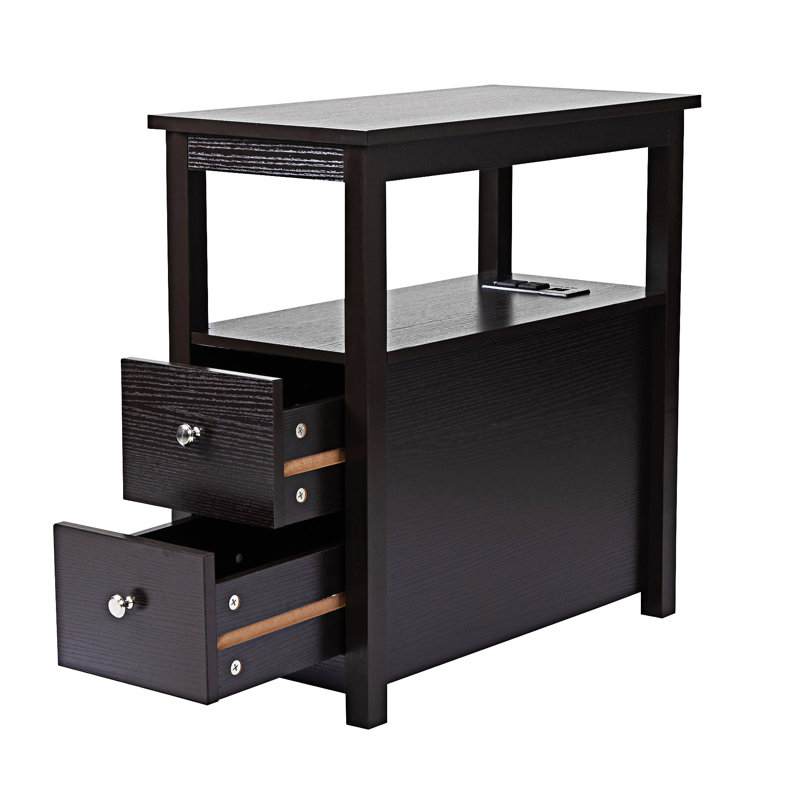Transitional Nightstand End Table With USB Charging Station