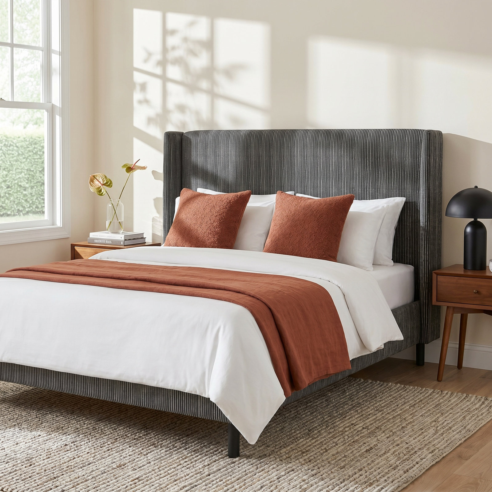 Lapa Wingback Bed, Full, Brush Stripe Ink