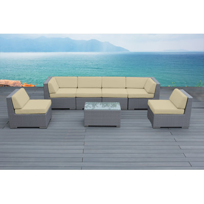 Barneveld Wicker 6 - Person Seating Group with Cushions - No Assembly by Orren Ellis
