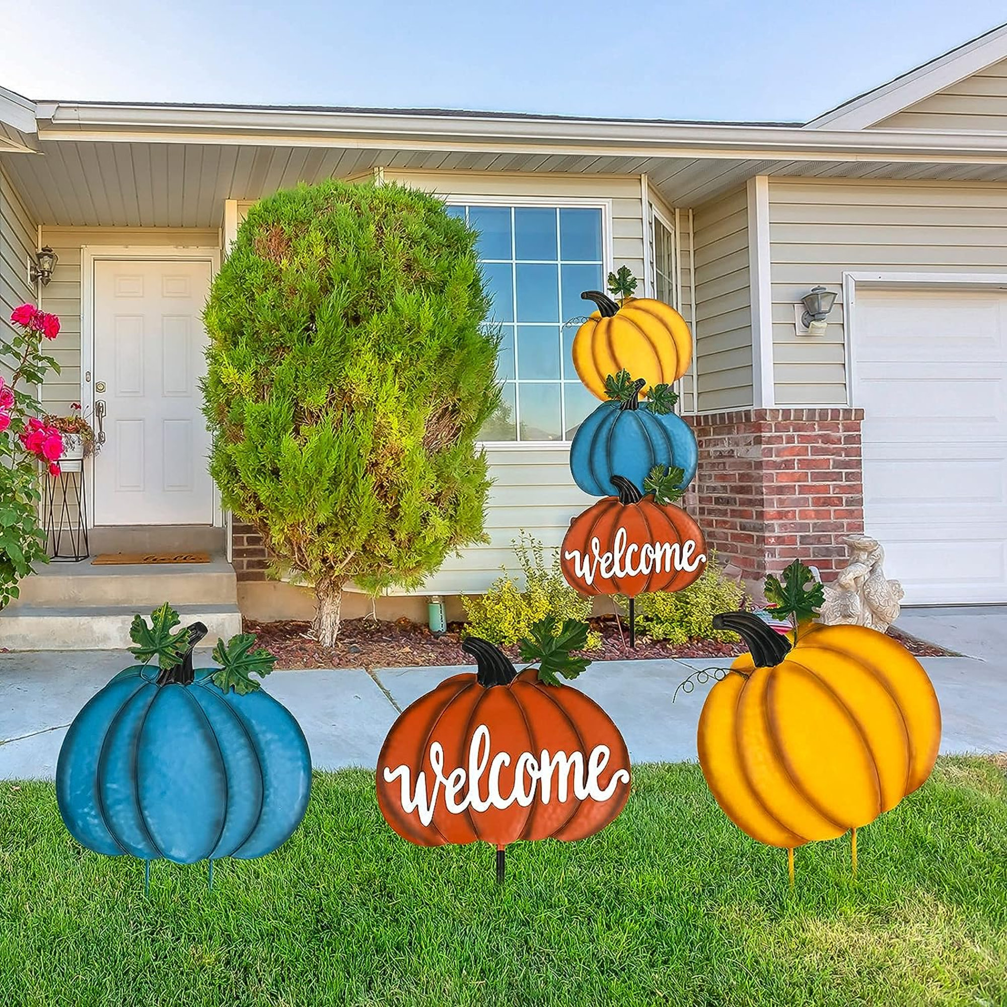 The Holiday Aisle® Fall Pumpkins Yard Stake Rustic Stacked 3 Pumpkin ...