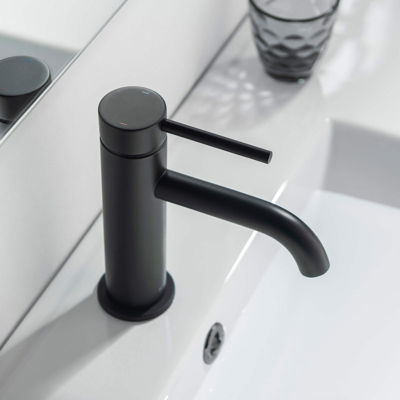 Circular Single-handle Bathroom Faucet, Drain Assembly Included, Matte Black