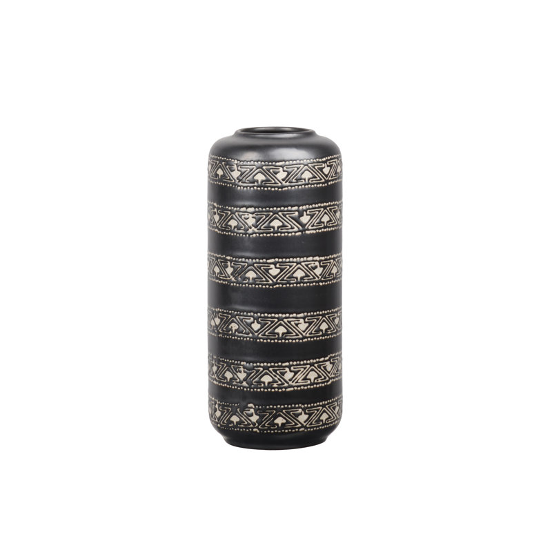 Grand vase de table rond en grès Goetz, H 10,75 po x l 4,5 po x P 4,5 po