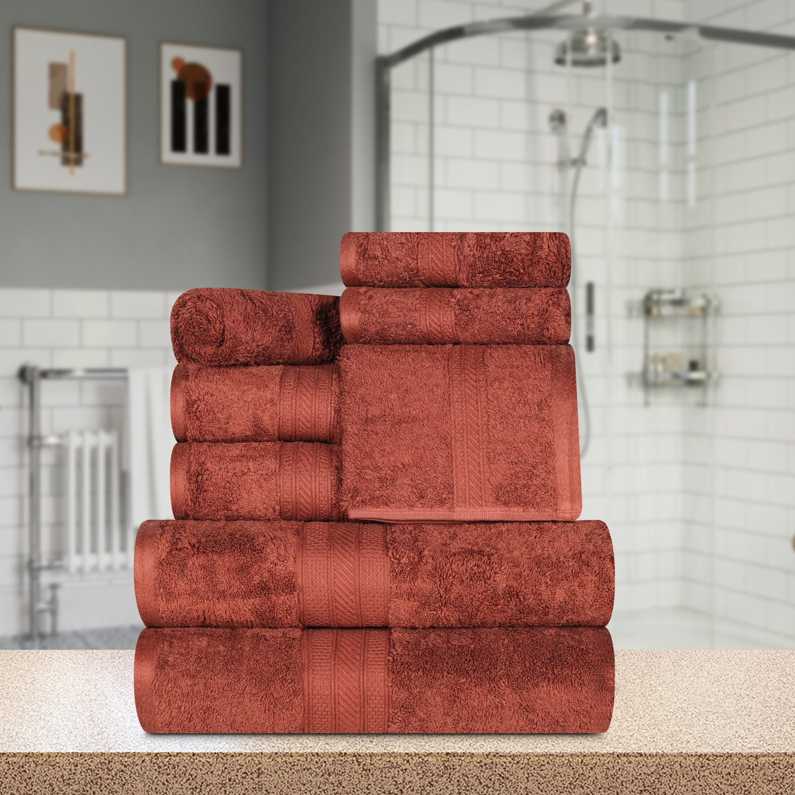 8-Piece Combed Cotton Towel Set, Hot Chocolate