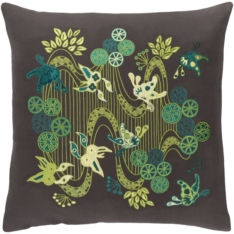Kismet Linen Throw Pillow, 20" H x 20" W x 5" D, Black/Lime/Teal/Emerald/Dark Green/Butter
