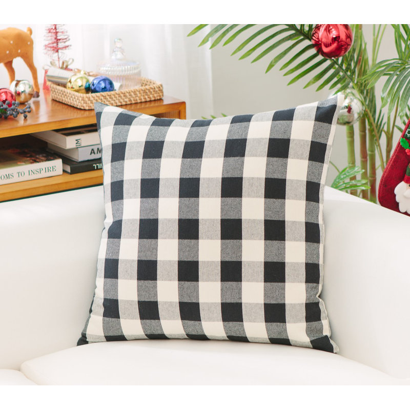 Housse et insert de coussin carré en coton Buffalo Check Check, L 26 po x L 26 po, Noir