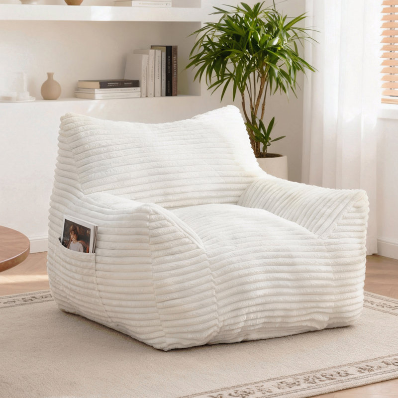 Fauteuil à billes pour adultes, canapé paresseux surdimensionné pour salon et chambre à coucher, Velours côtelé blanc