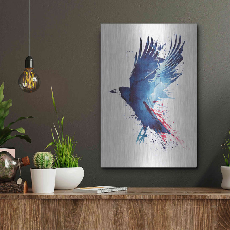 Art luxueux en métal «Bloody Crow» par Robert Farkas, Met «Bloody Crow» par Robert Farkas, H 16 po x l 12 po