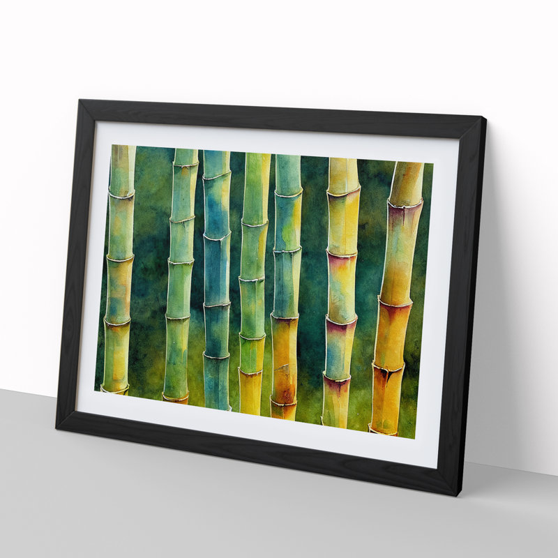 Watercolour Bamboo Forest Vol.4 - Single Picture Frame Painting, 25cm H x 34cm W x 2cm D, Black Framed