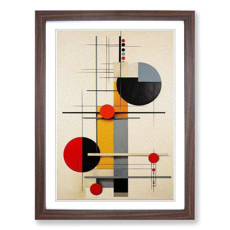 Bauhaus Constructivism - Single Picture Frame Print on Wood, Walnut, 64cm H x 46cm W x 2cm D
