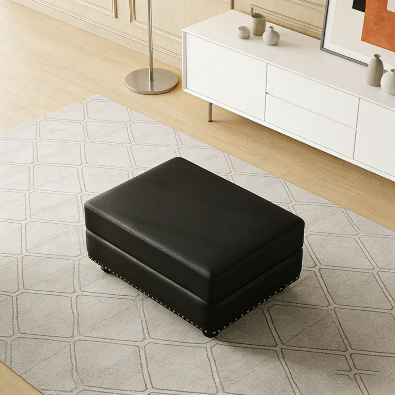 Faux Leather Ottoman, Black