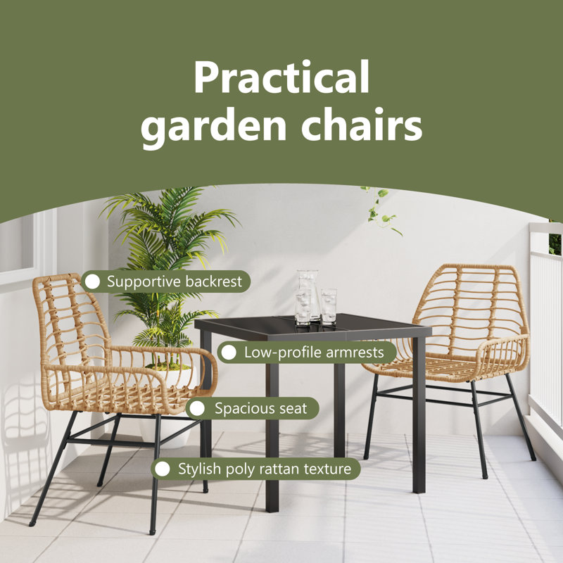 Square 3 - Piece 2 - Person 80Cm L Outdoor Dining Set, Natural