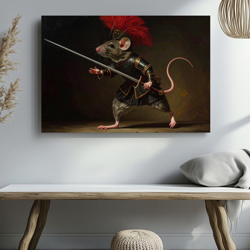 Toile, art mural avec souris mousquetaire, H 18 po x l 24 po