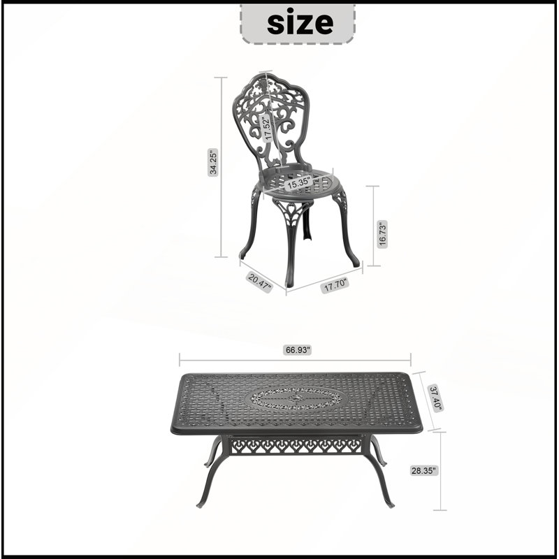 Ensemble 5 pièces de mobilier de salle à manger en aluminium coulé avec cadre