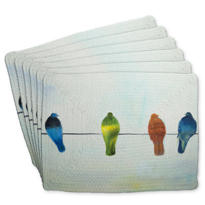Braided Polyester Placemats Set of 6 - Perched Abstract Birds