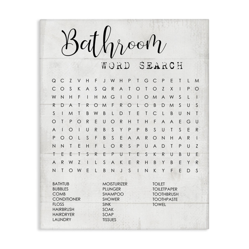Bathroom Word Search Fun Family Word Design Stretched Canvas Wall Art by Daphne Polselli, 20" H x 16" W 