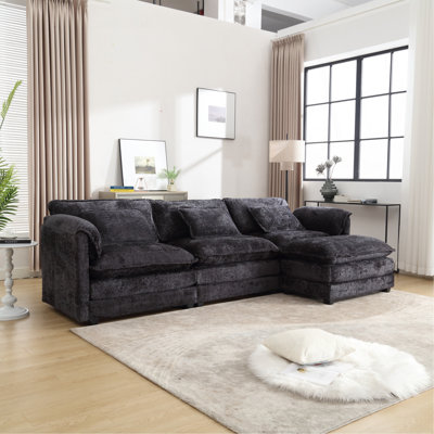 Modern Large  L-Shape Sectional Chenille Fabric, Movable Pedals, Detachable Armrests, Oversized Three-Seat Sofa