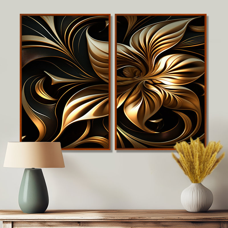 Lys doré sur fond noir I - Impressions florales sur toile, Brun, H 36 po x l 48 po, Reproduction encadrée sans passe-partout